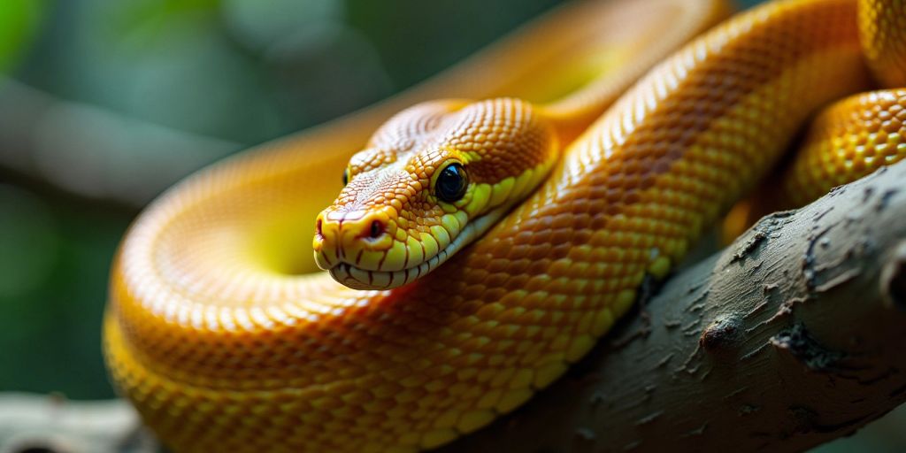 Coiled Python snake on a branch.