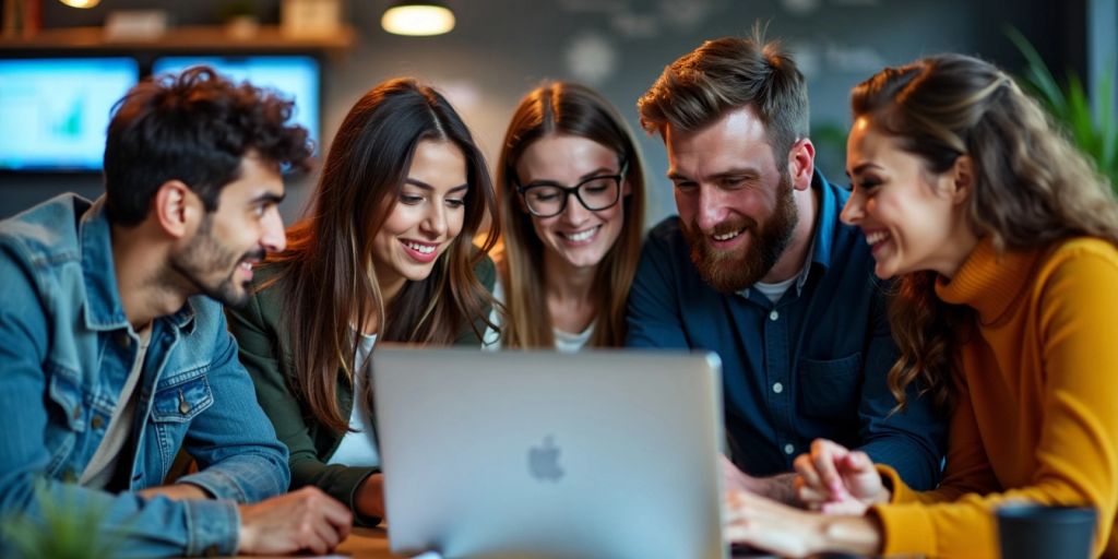 Group of engineers working together on a laptop.