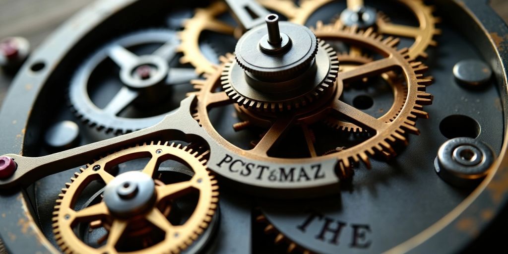 Close-up of a clock face with visible gears.