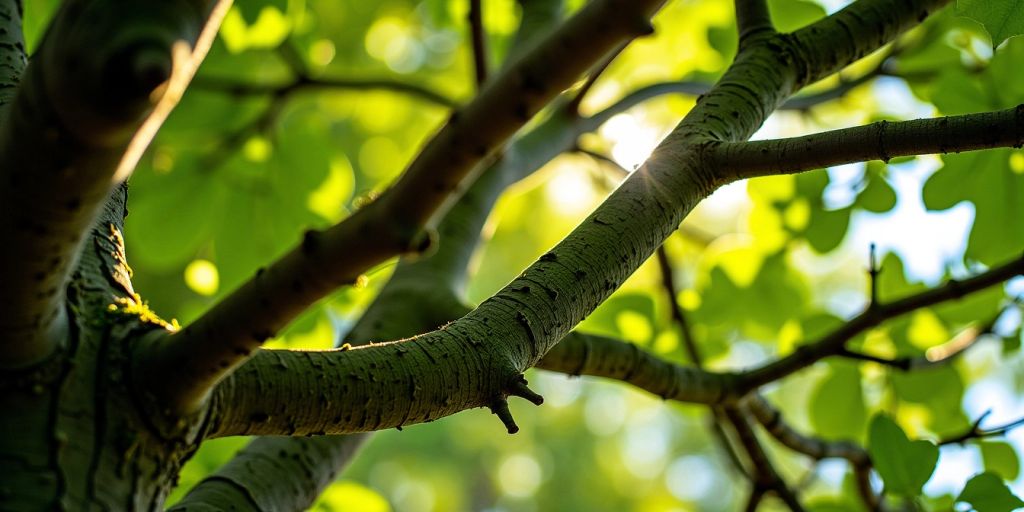 Close-up of a green tree with intricate branches.