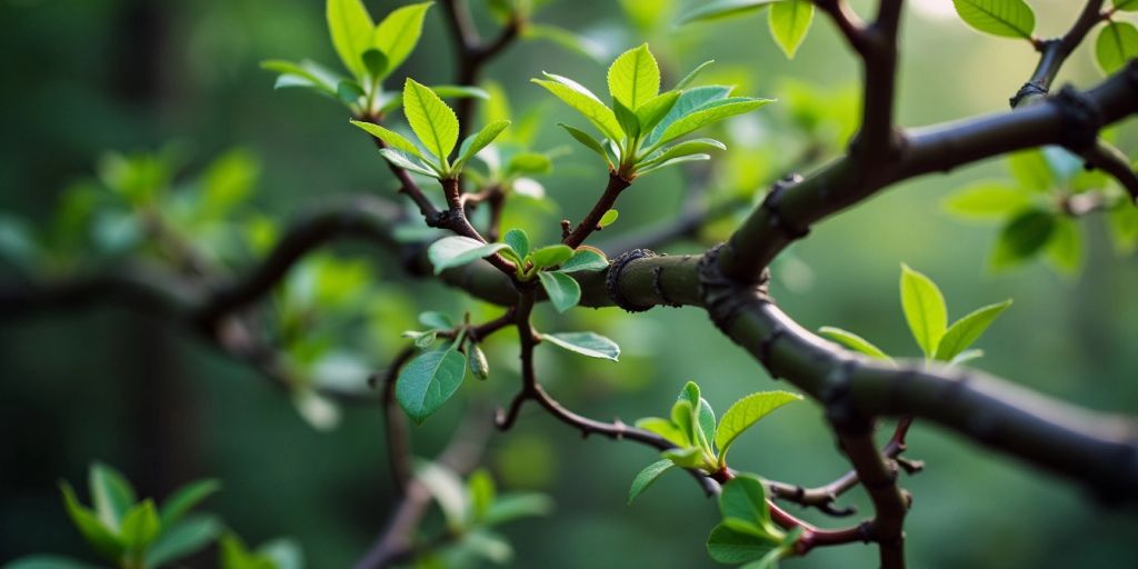 Photograph of a binary tree with green leaves.