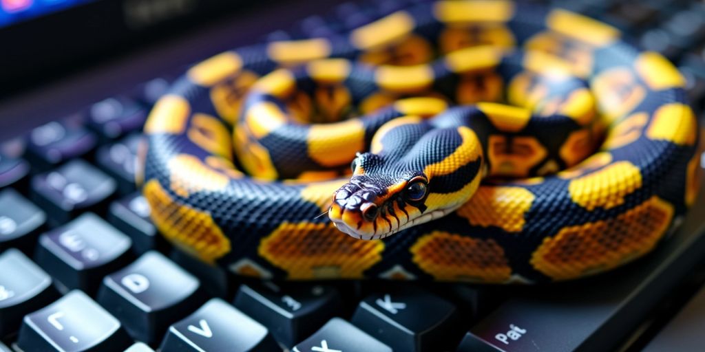 Python snake on a computer keyboard.