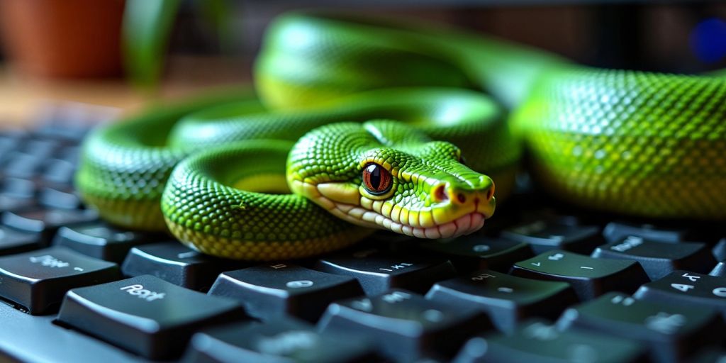 Python snake on a computer keyboard.