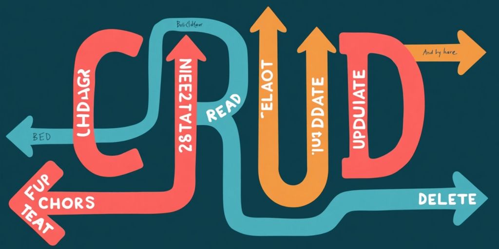 Illustration of CRUD operations in a modern design.