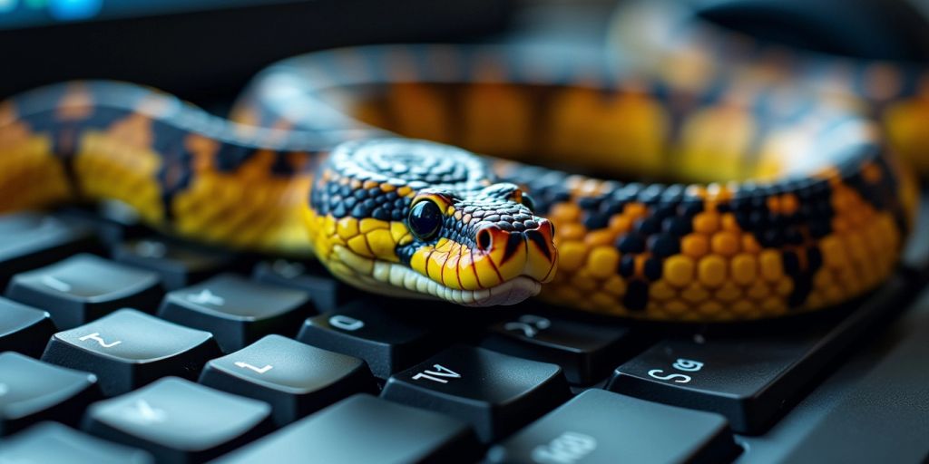 Python snake on a keyboard.