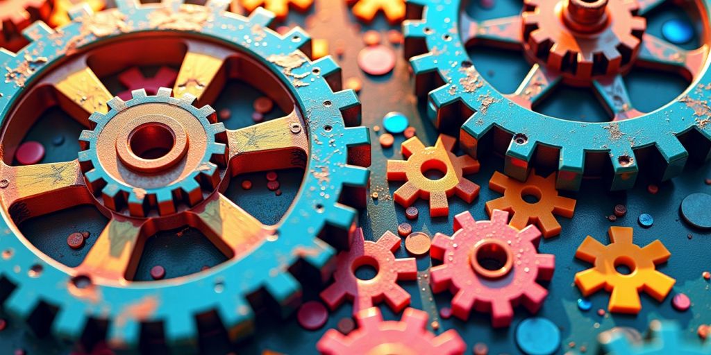 Colorful gears and puzzle pieces representing dynamic programming.