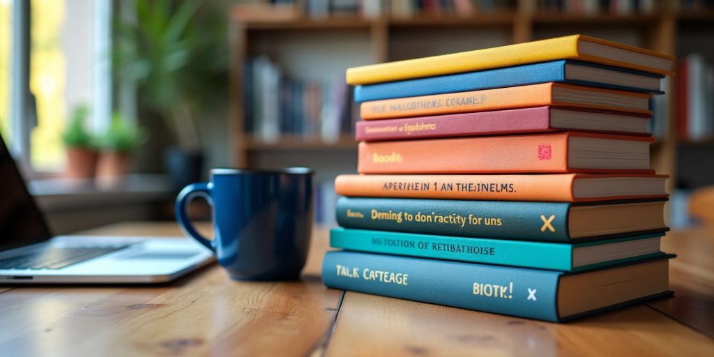 Stack of colorful algorithm books on a table.