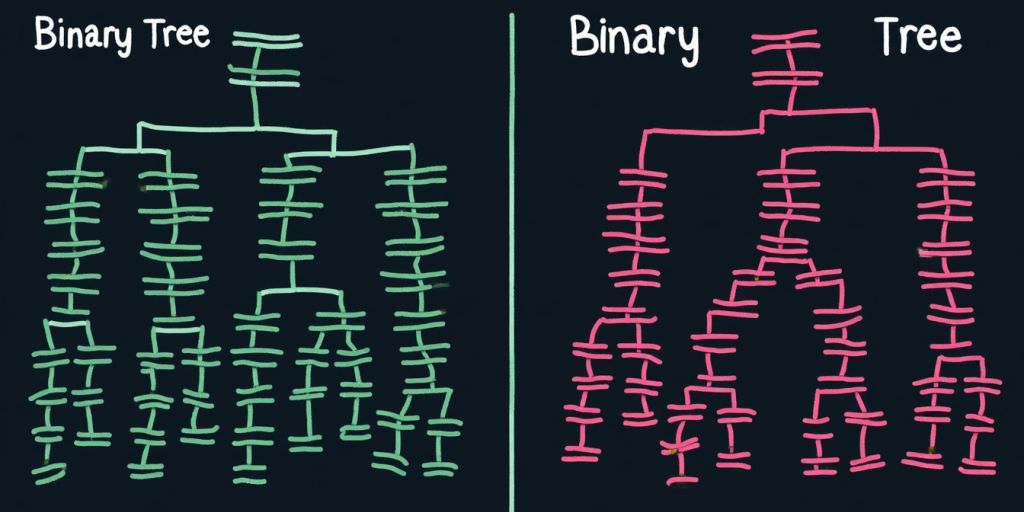 Comparison of binary tree and binary search tree structures.